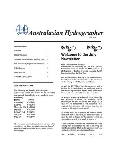 Australasian Hydrographer - 2004-07 Cover