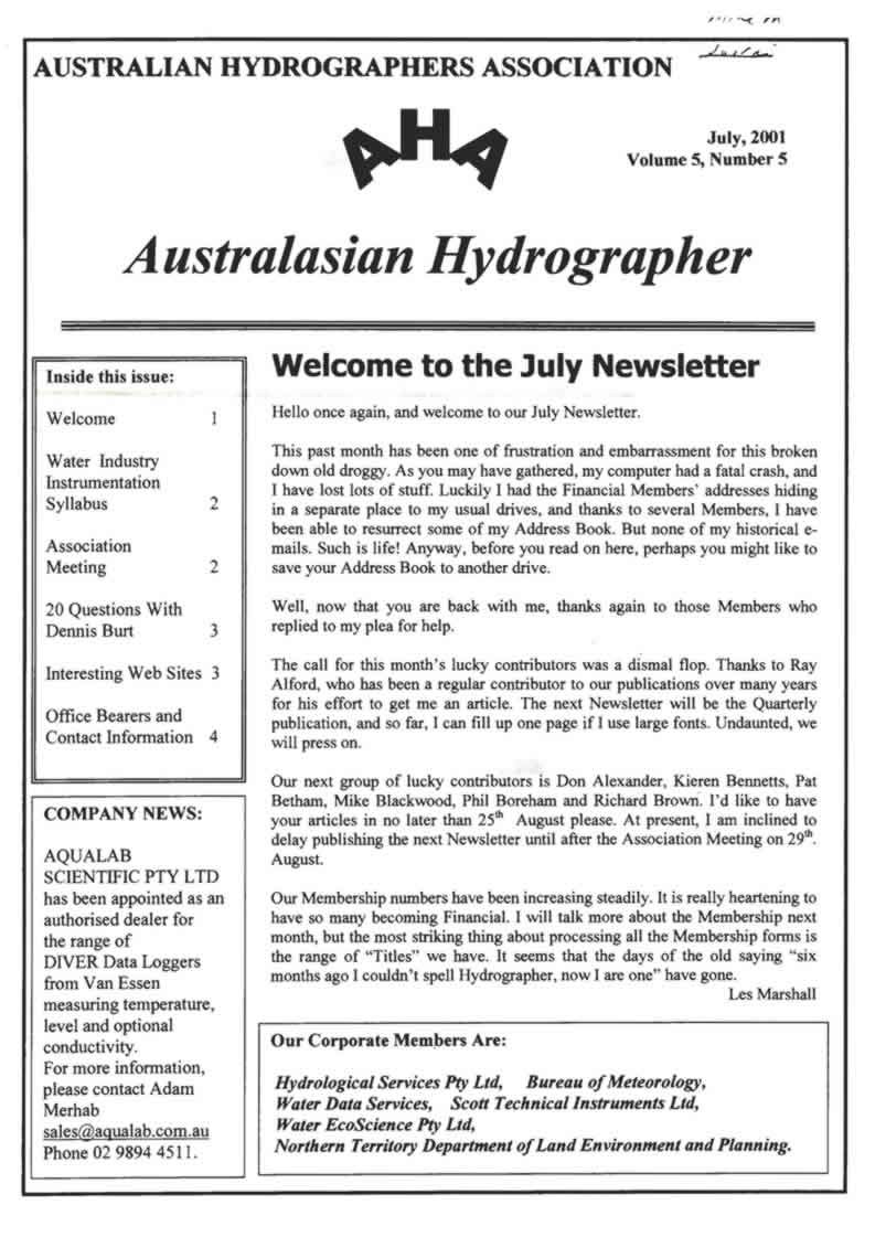 Australasian Hydrographer - 2001-07 Cover