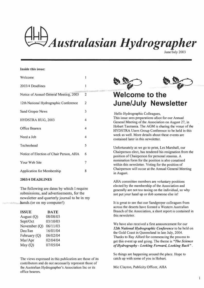 Australasian Hydrographer - 2003-06 Cover